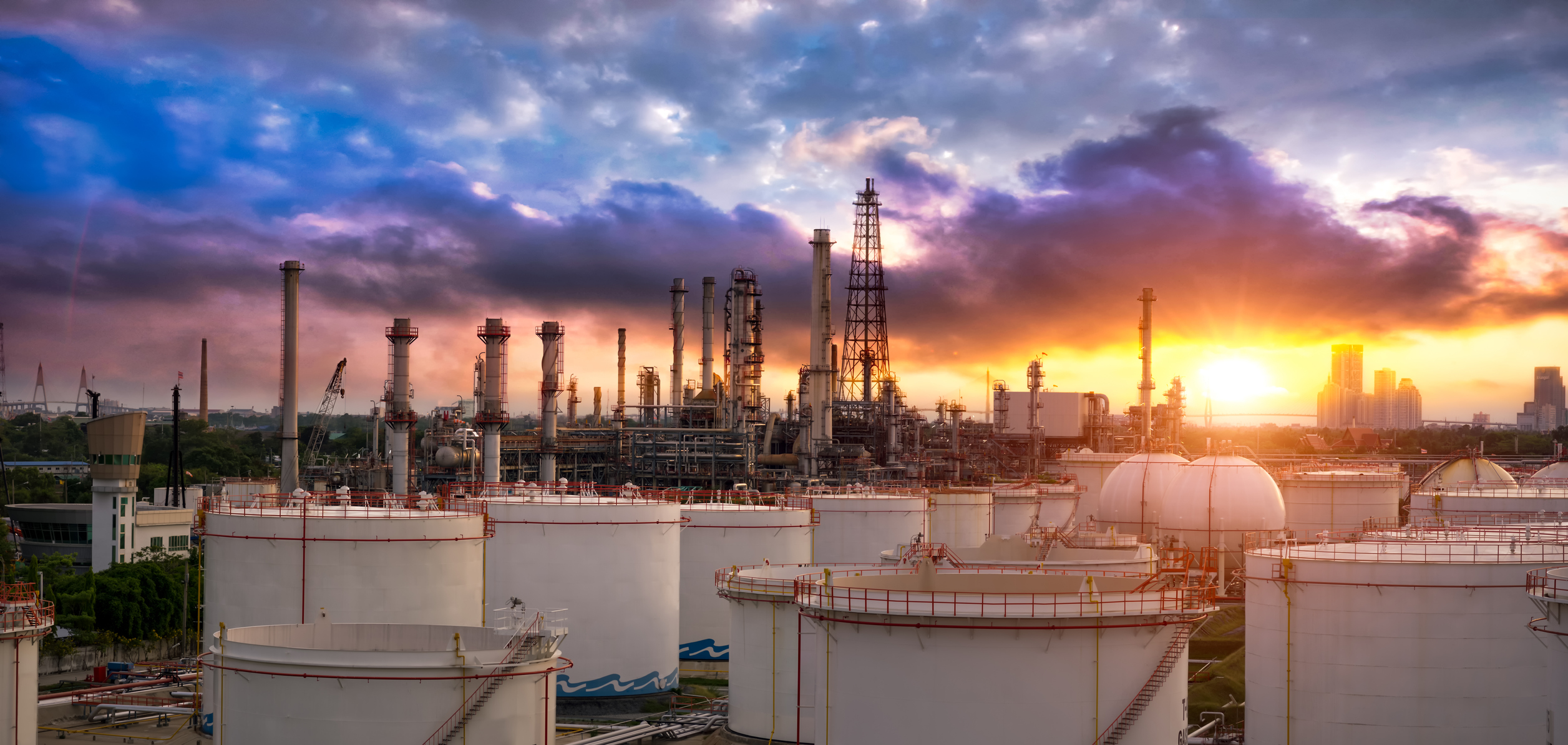 A refinery at sunset