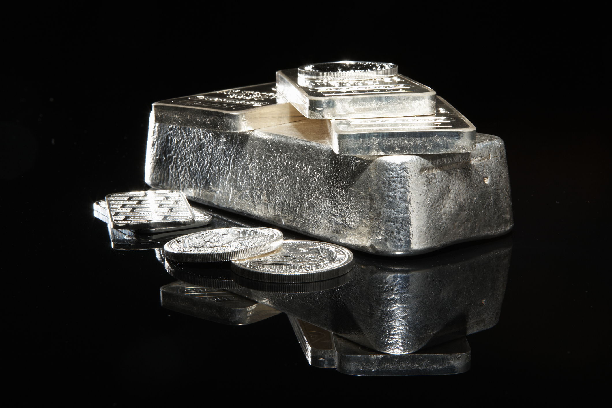 Silver bars and coins.