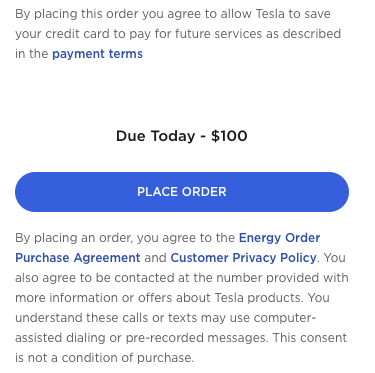 The disclosure on Tesla's "Select Your Solar" page.