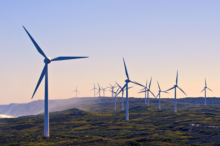 Wind turbines along the coast.