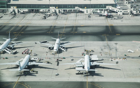 Airplanes parked at the airport.