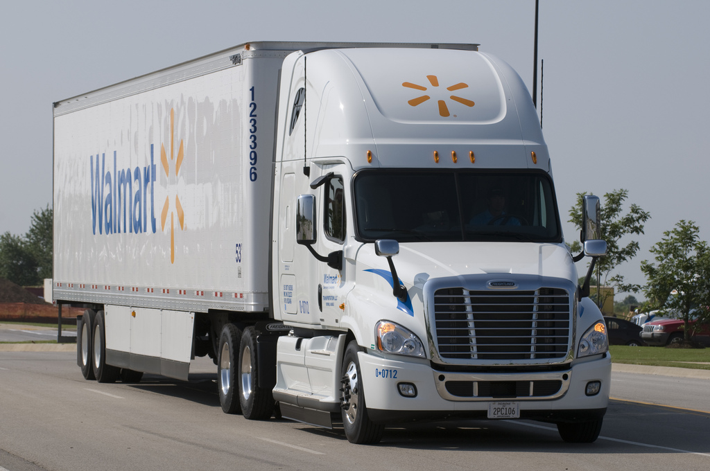 A Walmart truck on the road