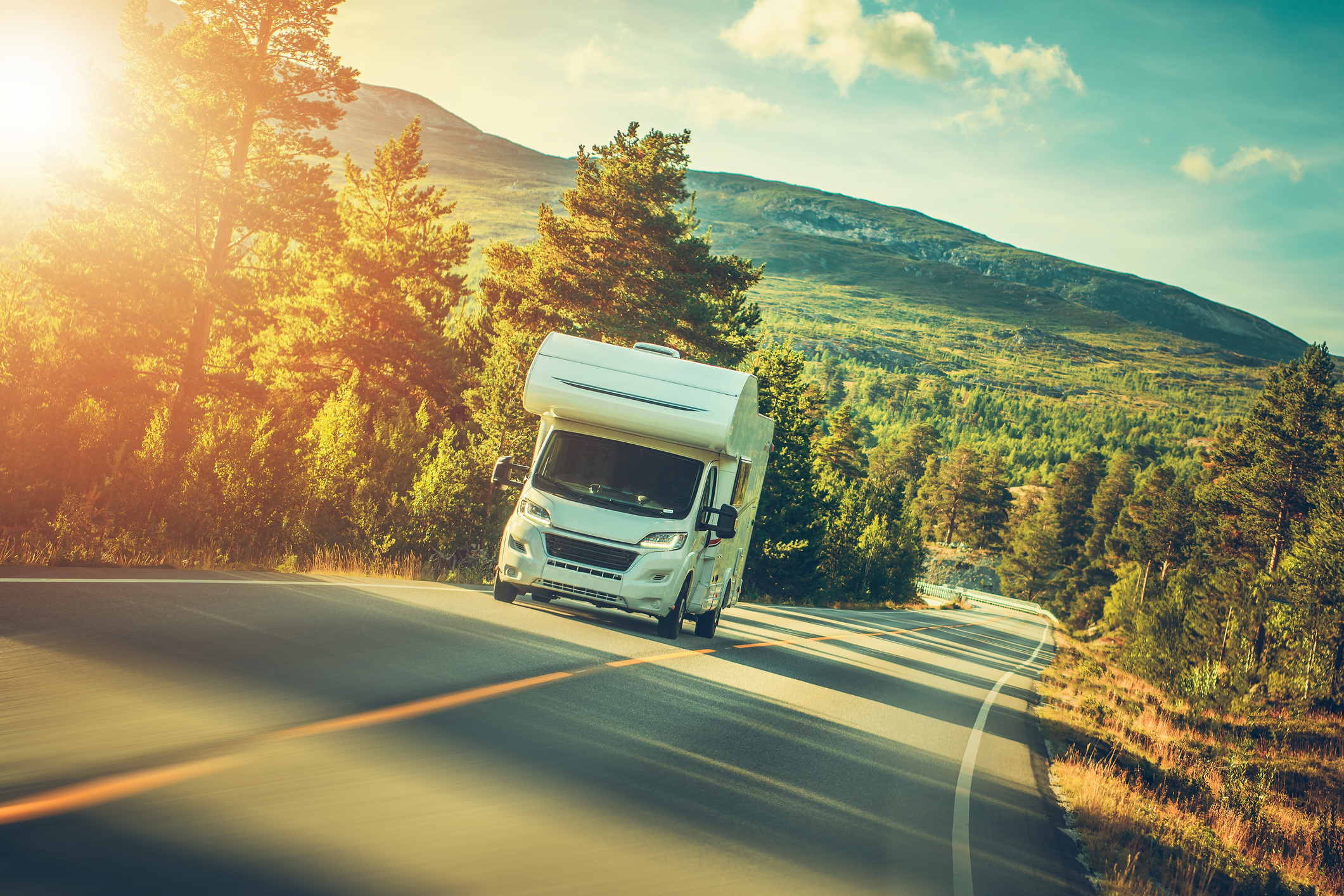 RV driving on an open highway