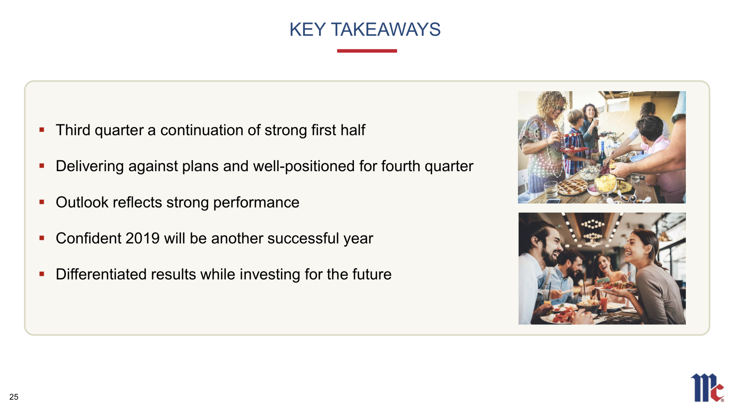 A slide showing management's key takeways.
