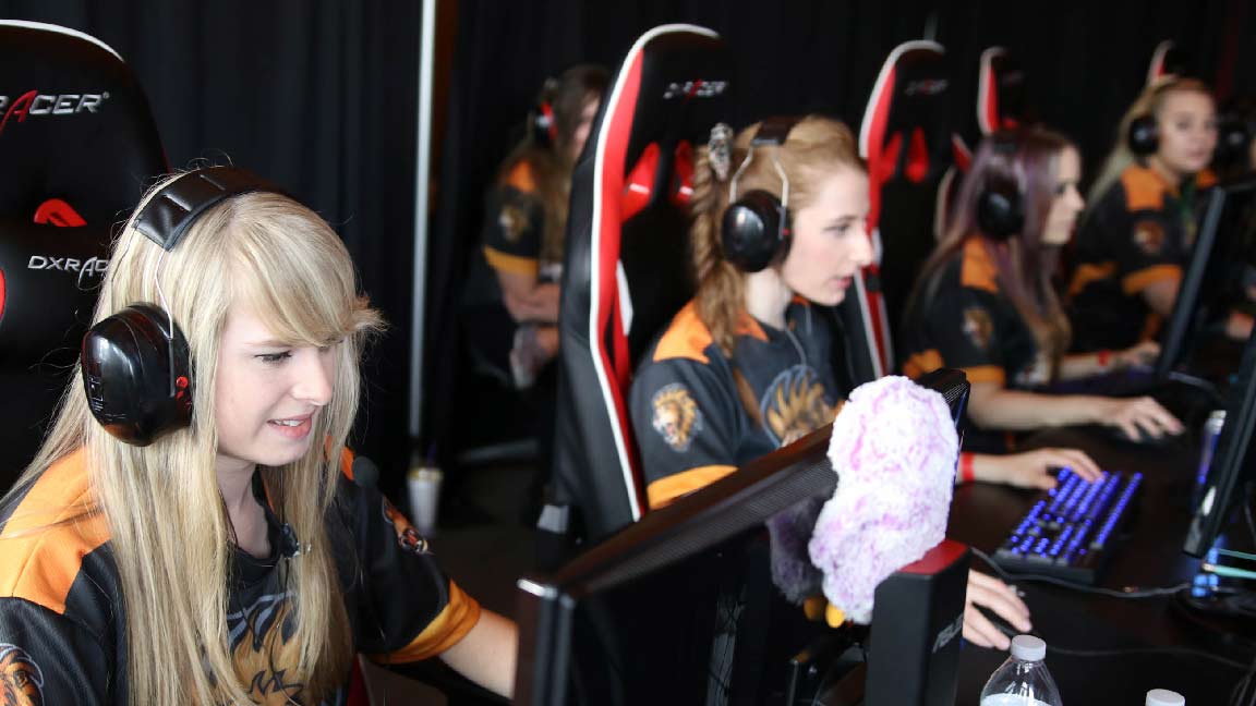 Girls playing video games at a Localhost site