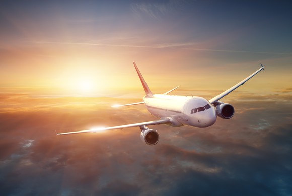 An airplane in flight.