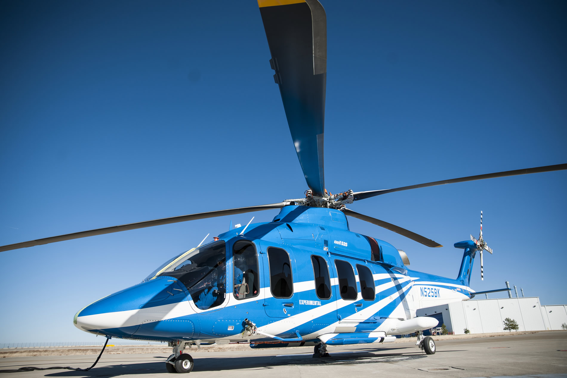The Bell 525 helicopter on a tarmac.