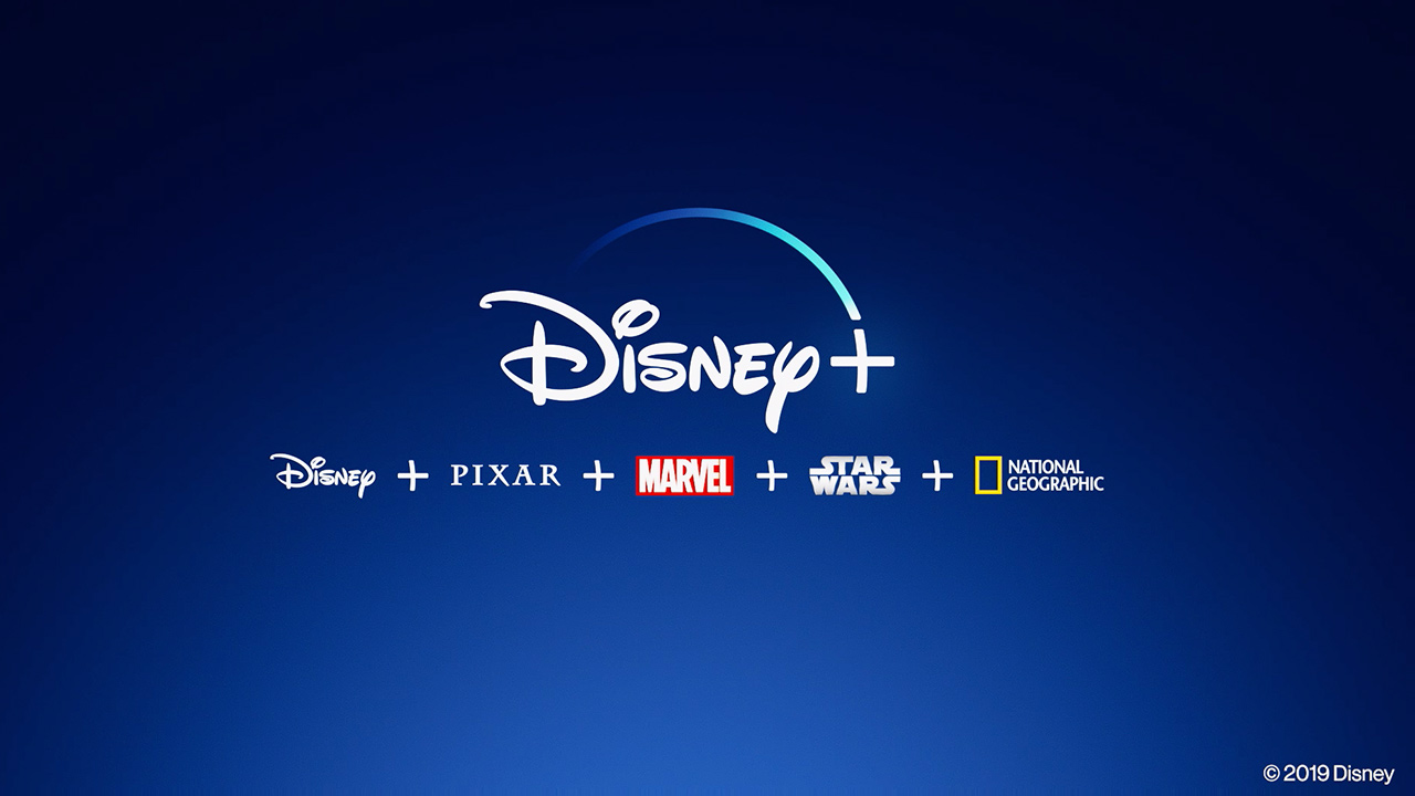 A Disney+ logo on top of logos for Disney, Pixar, Marvel, Star Wars, and National Geographic.