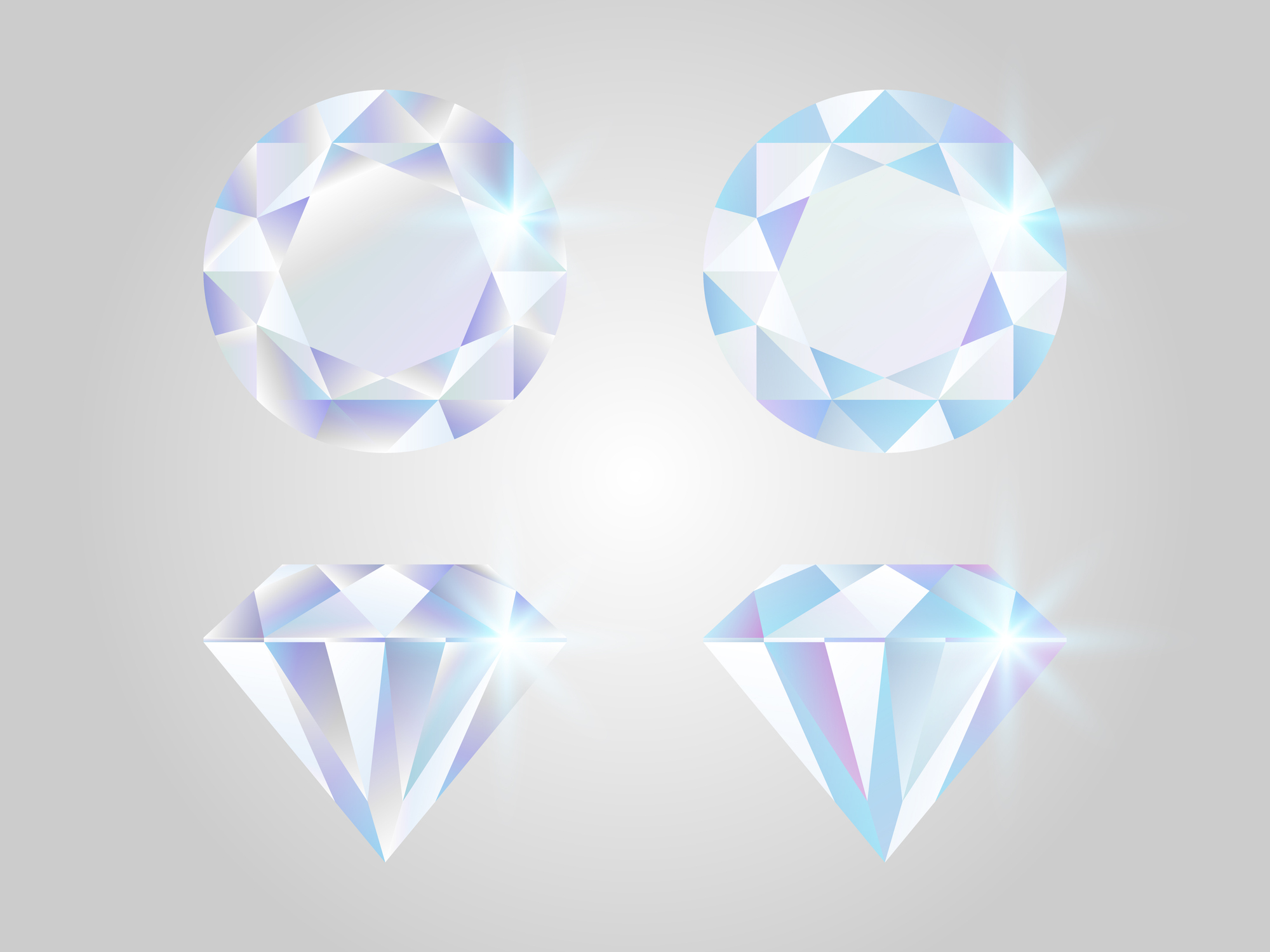 Representation of four diamonds of various cuts