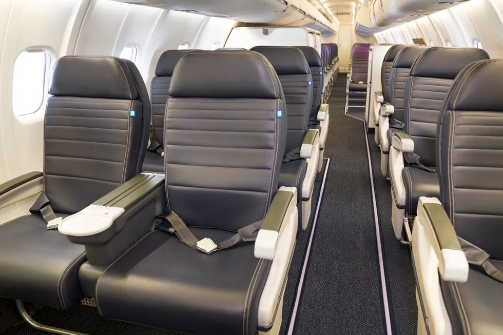 The interior of a United Express CRJ-550