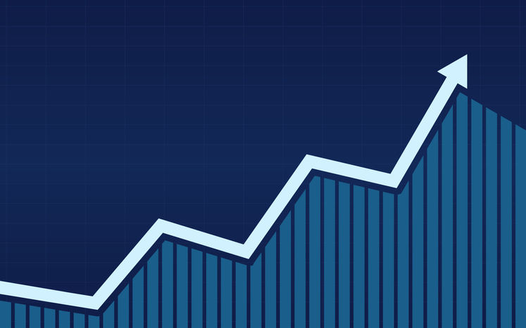 Arrow pointing upward on a chart.