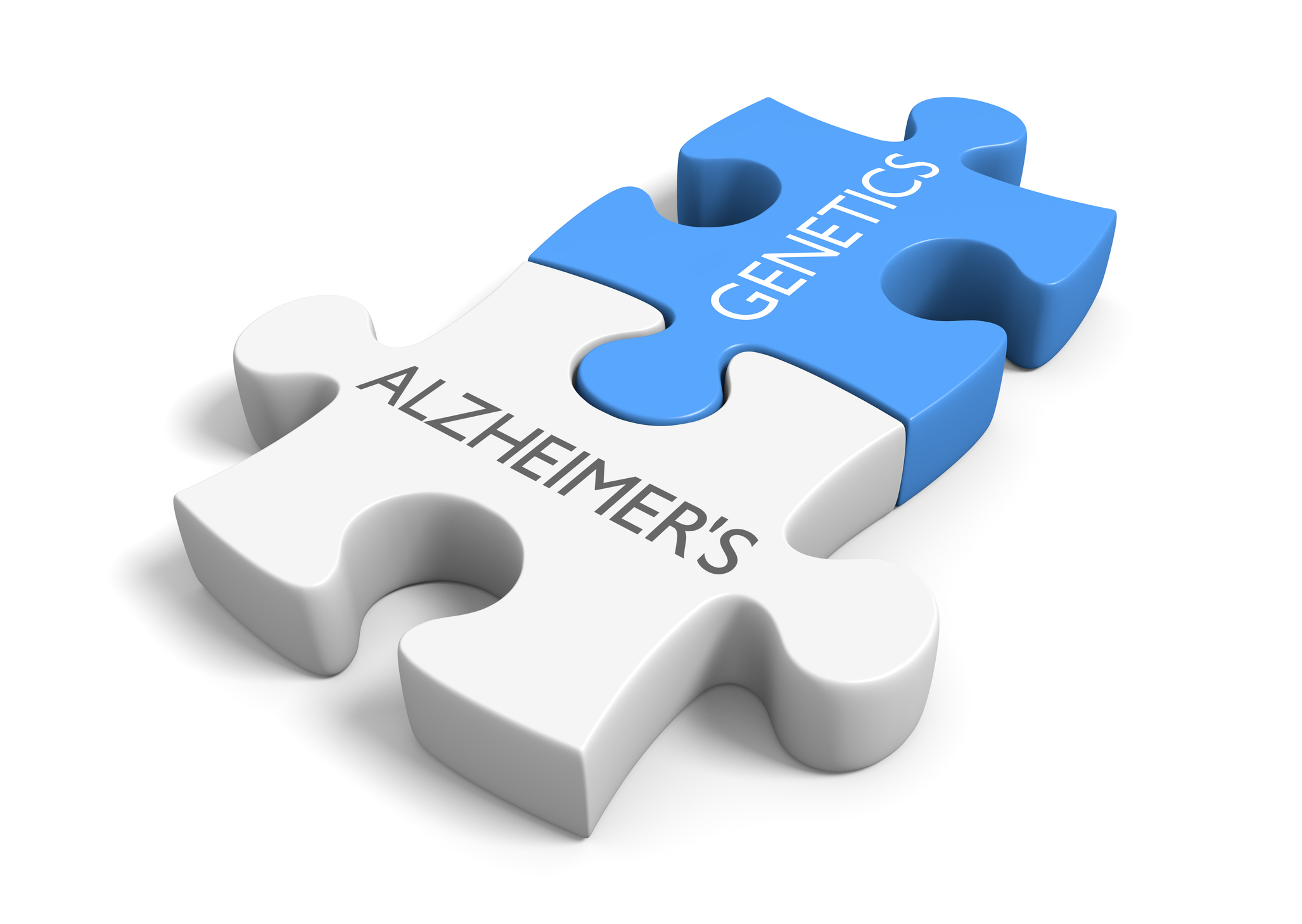 Puzzle pieces with words Alzheimer's and Genetics
