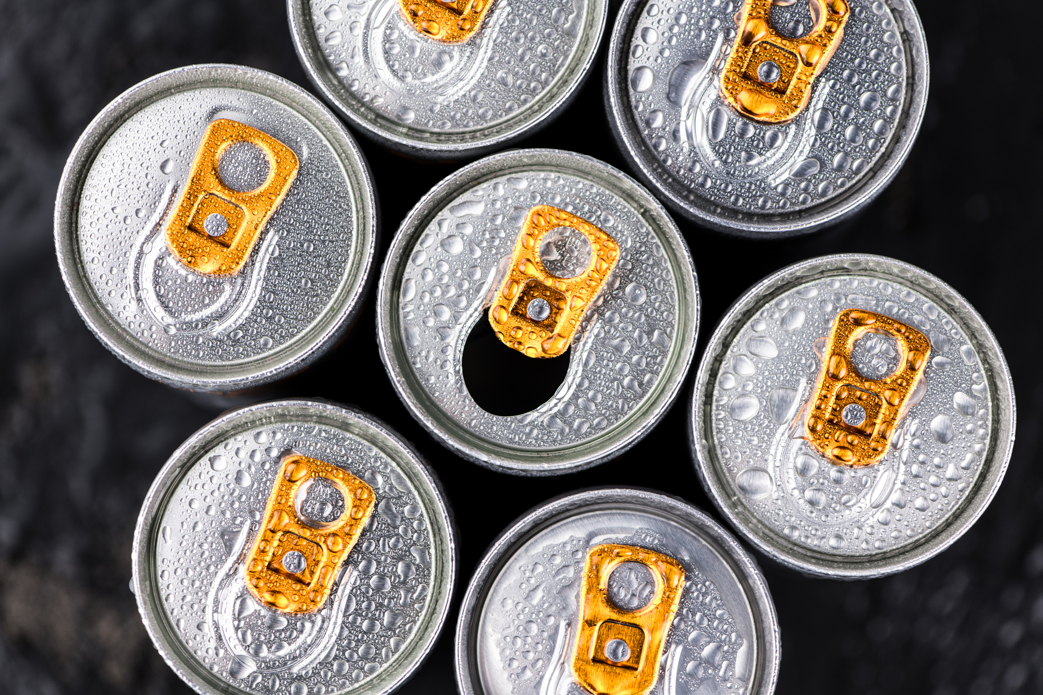Cans of energy drinks.