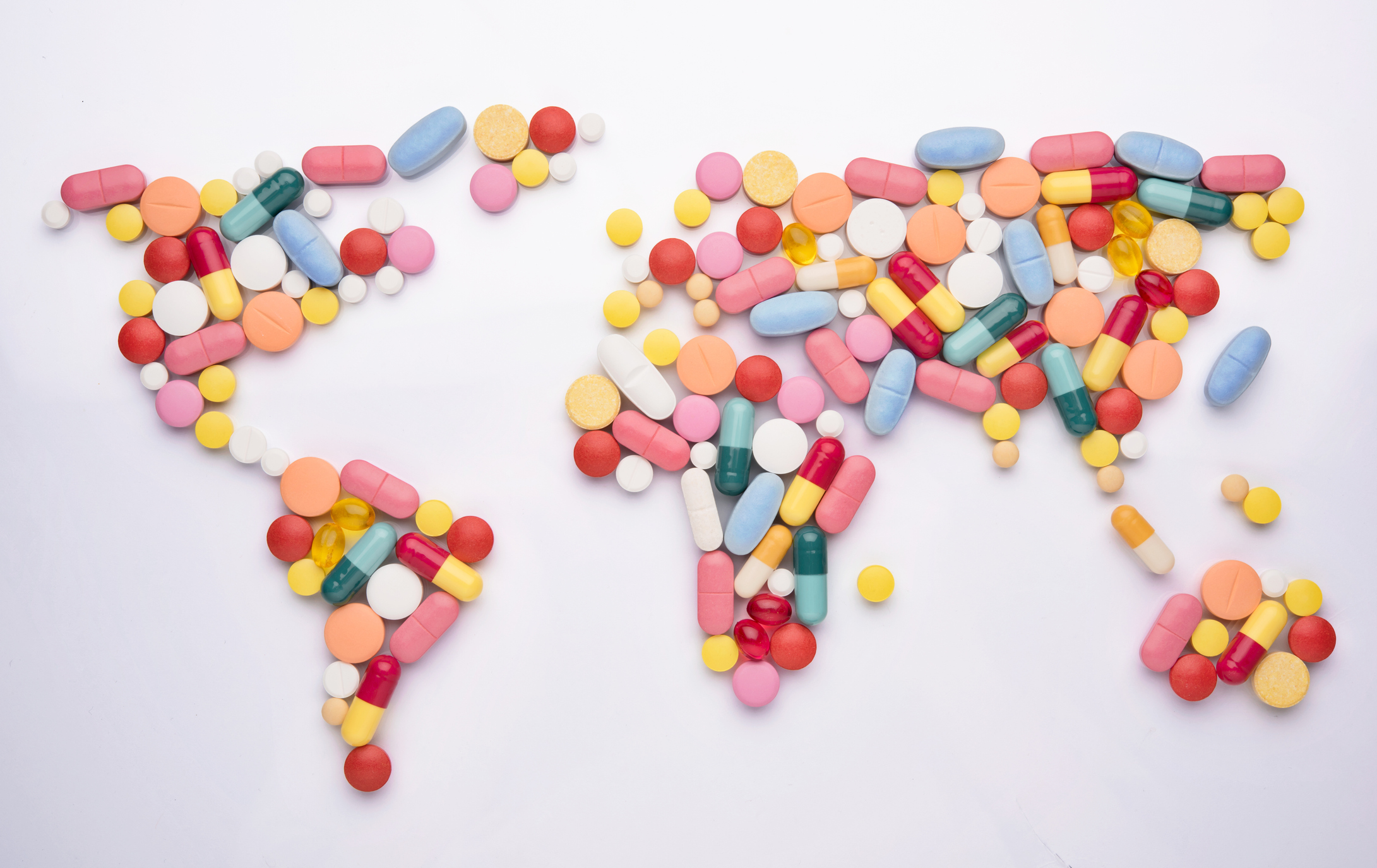 A world map made out of pills