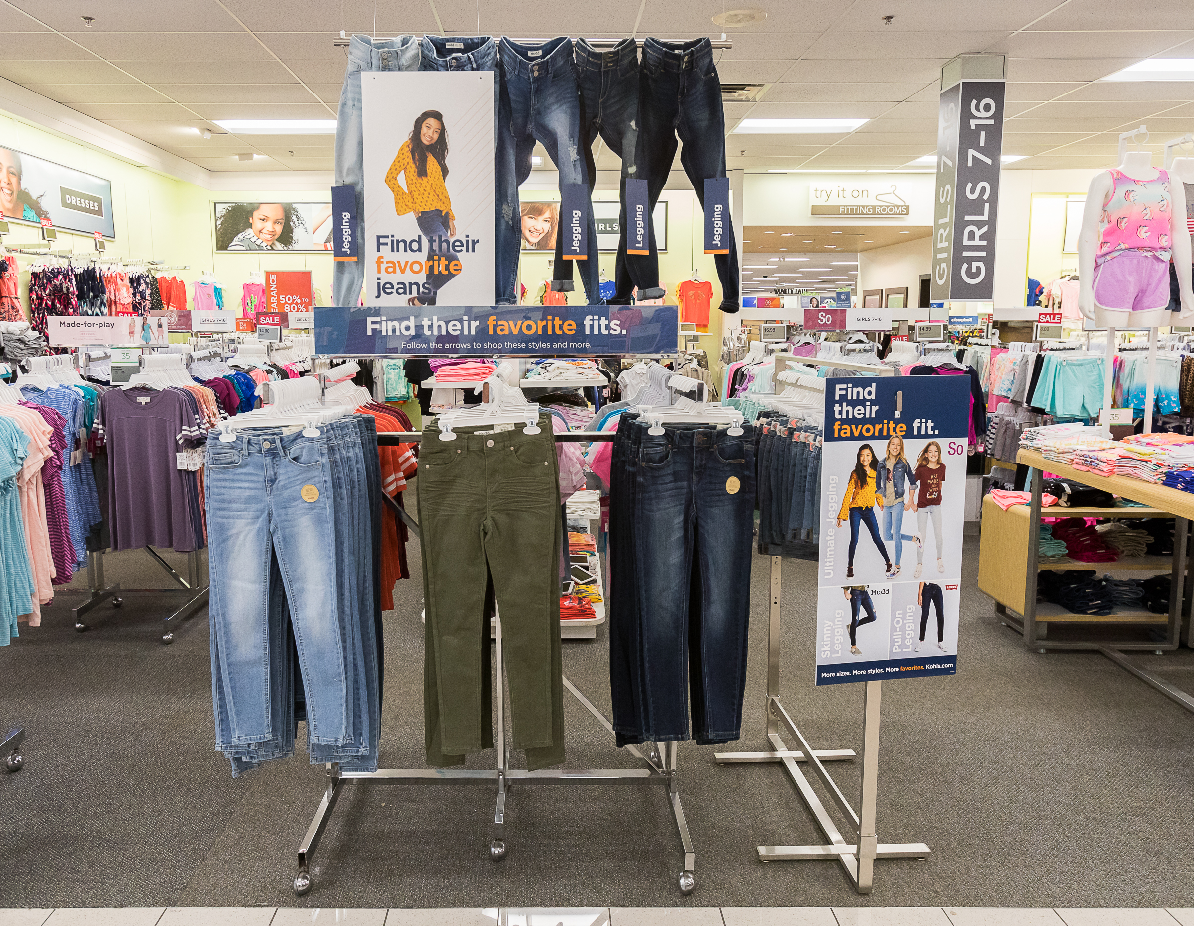 Back-to-school in-store display featuring jeans