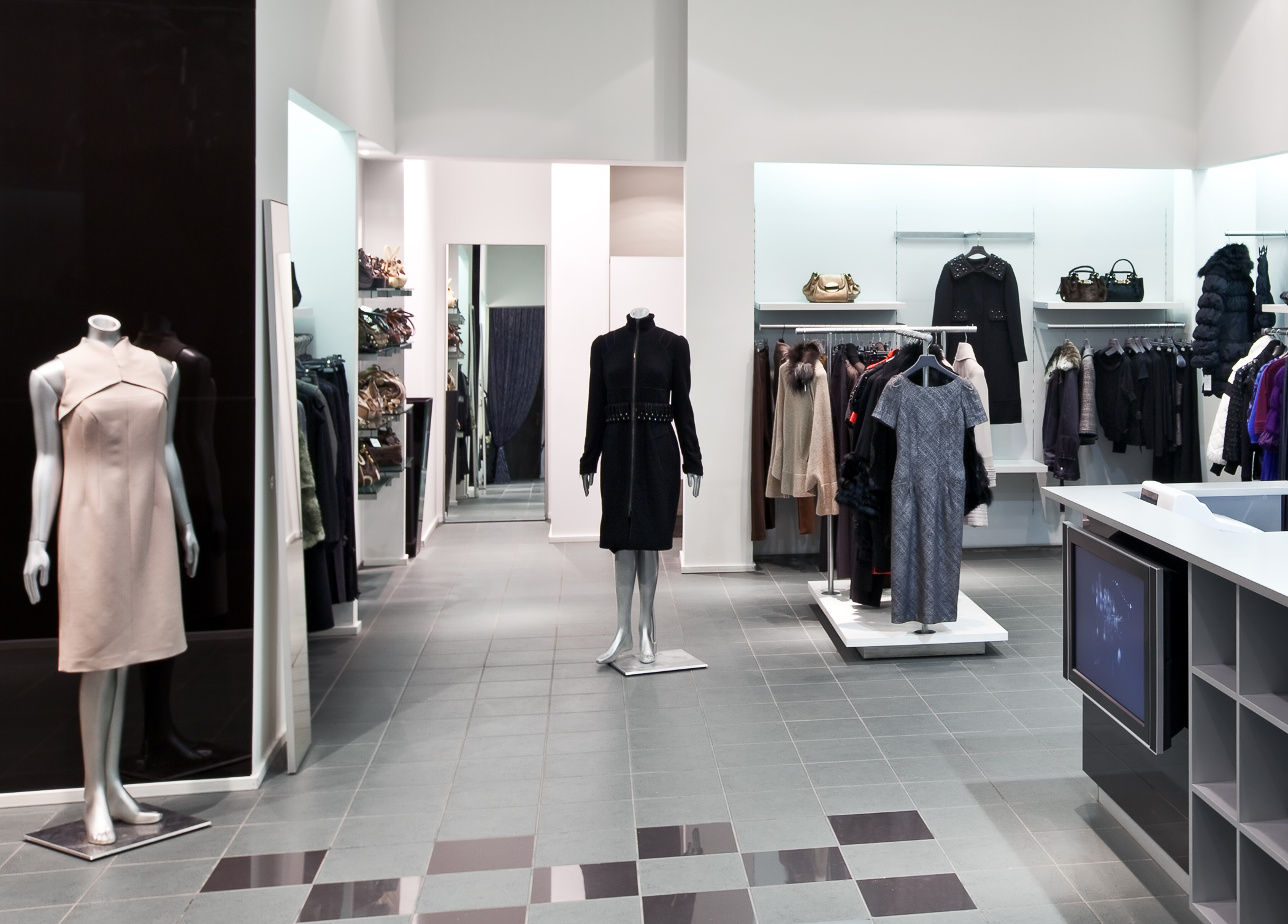 The women's dresses area of a department store.