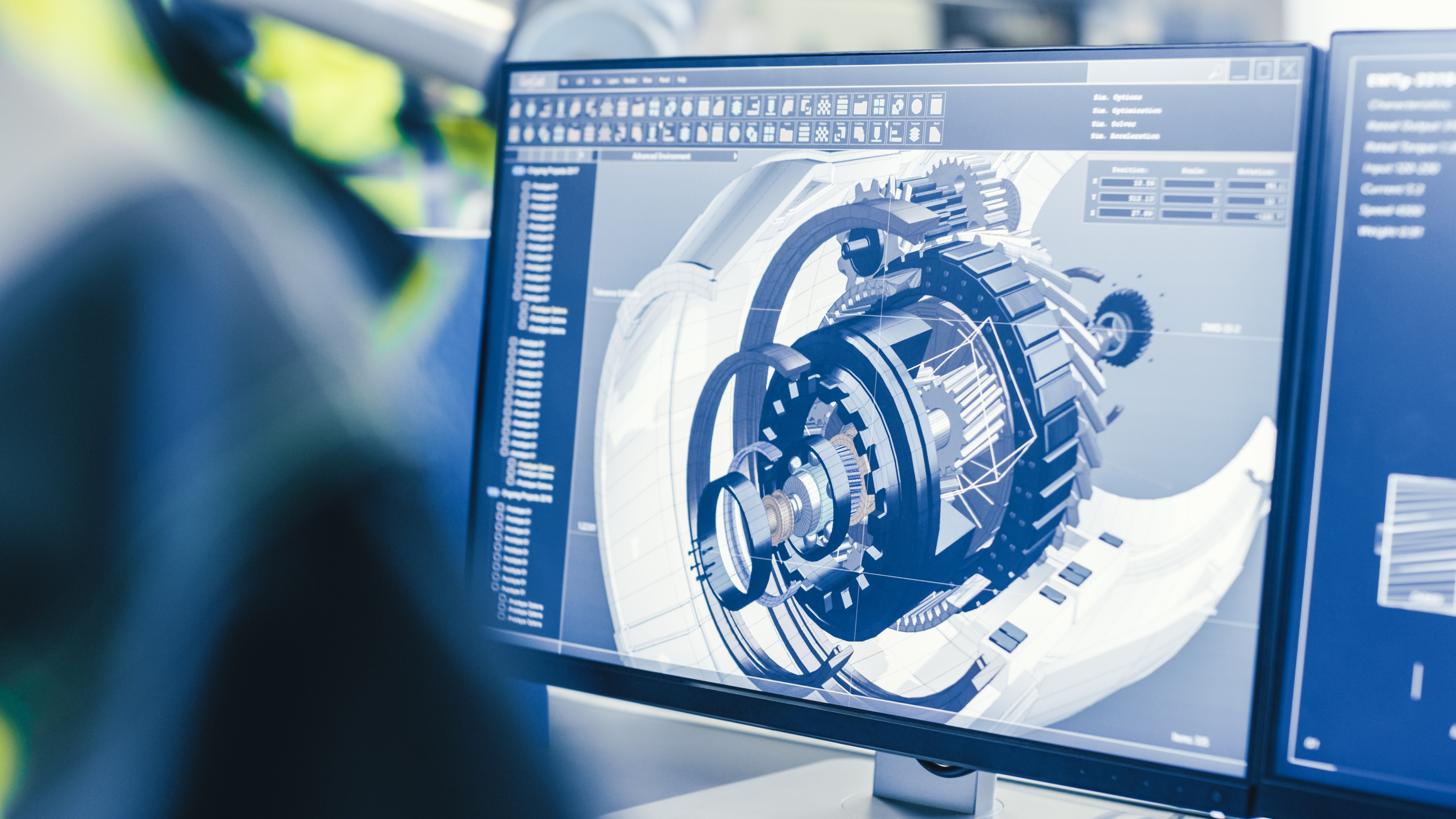 A computer screen showing a detailed 3-D model of a complicated engineering project.