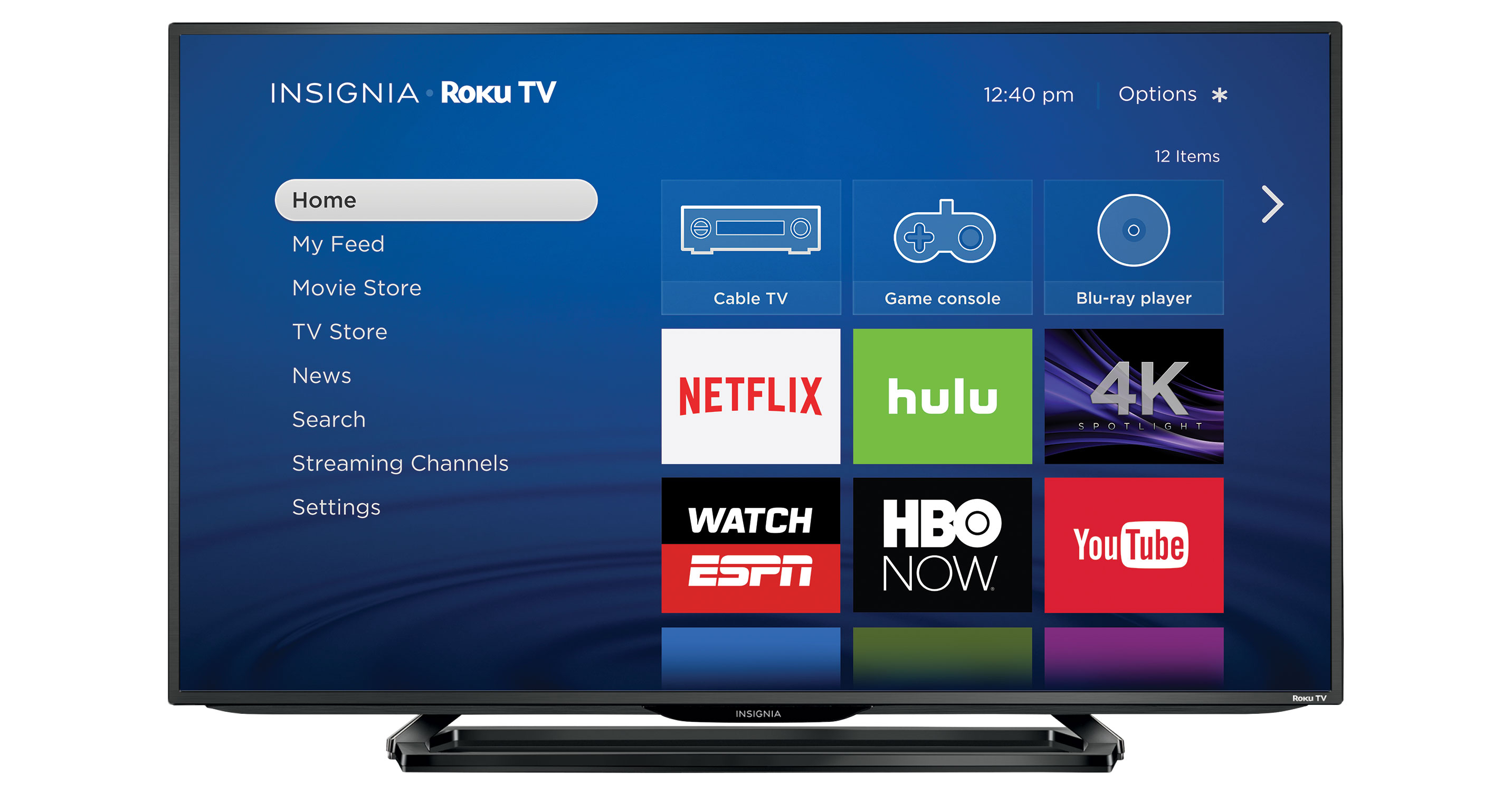 Roku TV running on an Insignia smart television