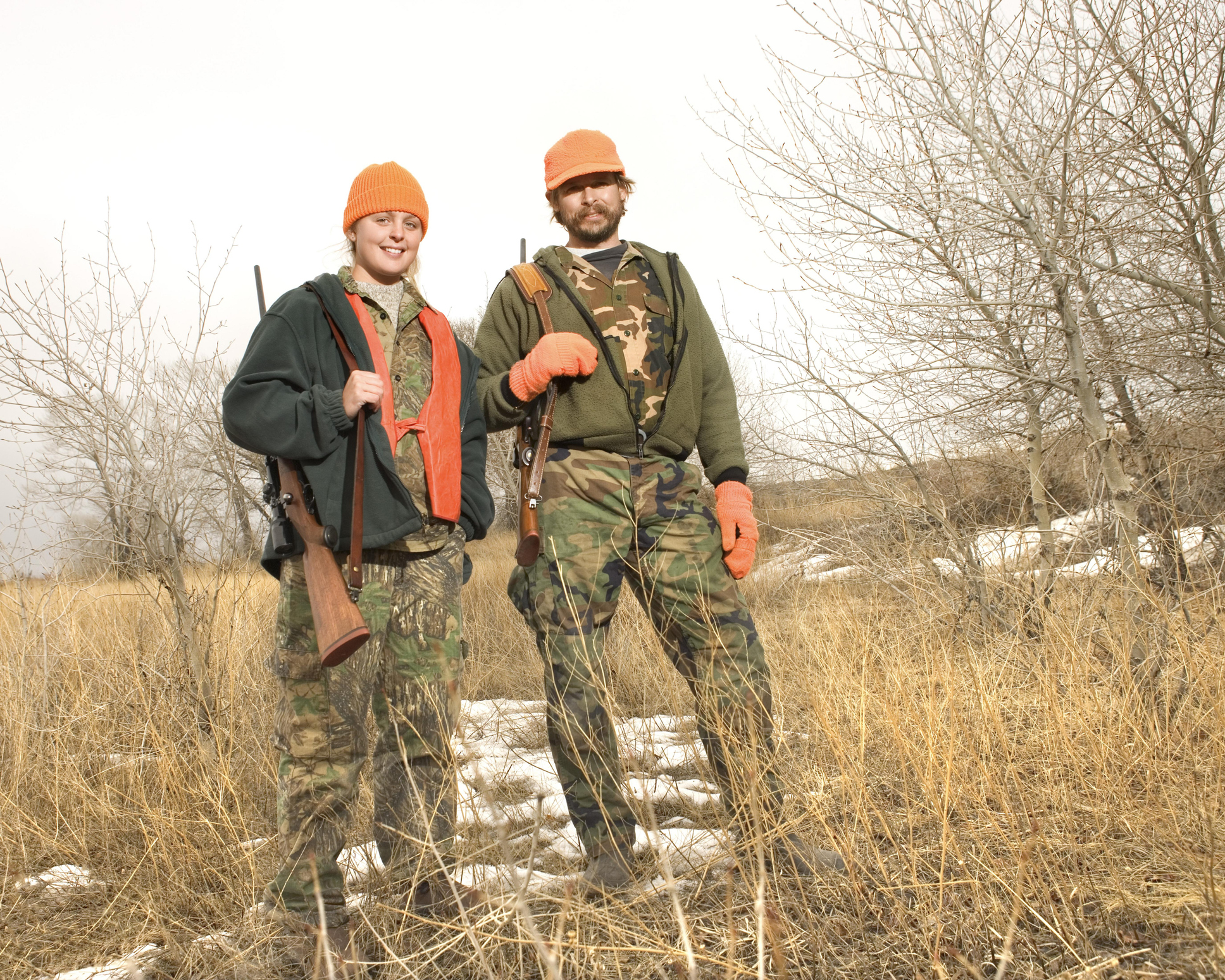 Woman and man hunting