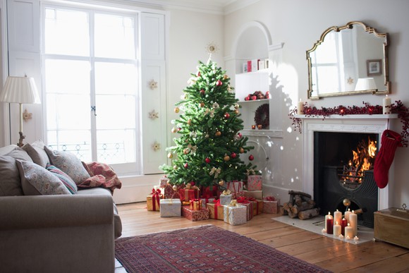 Christmas decorations in a living room