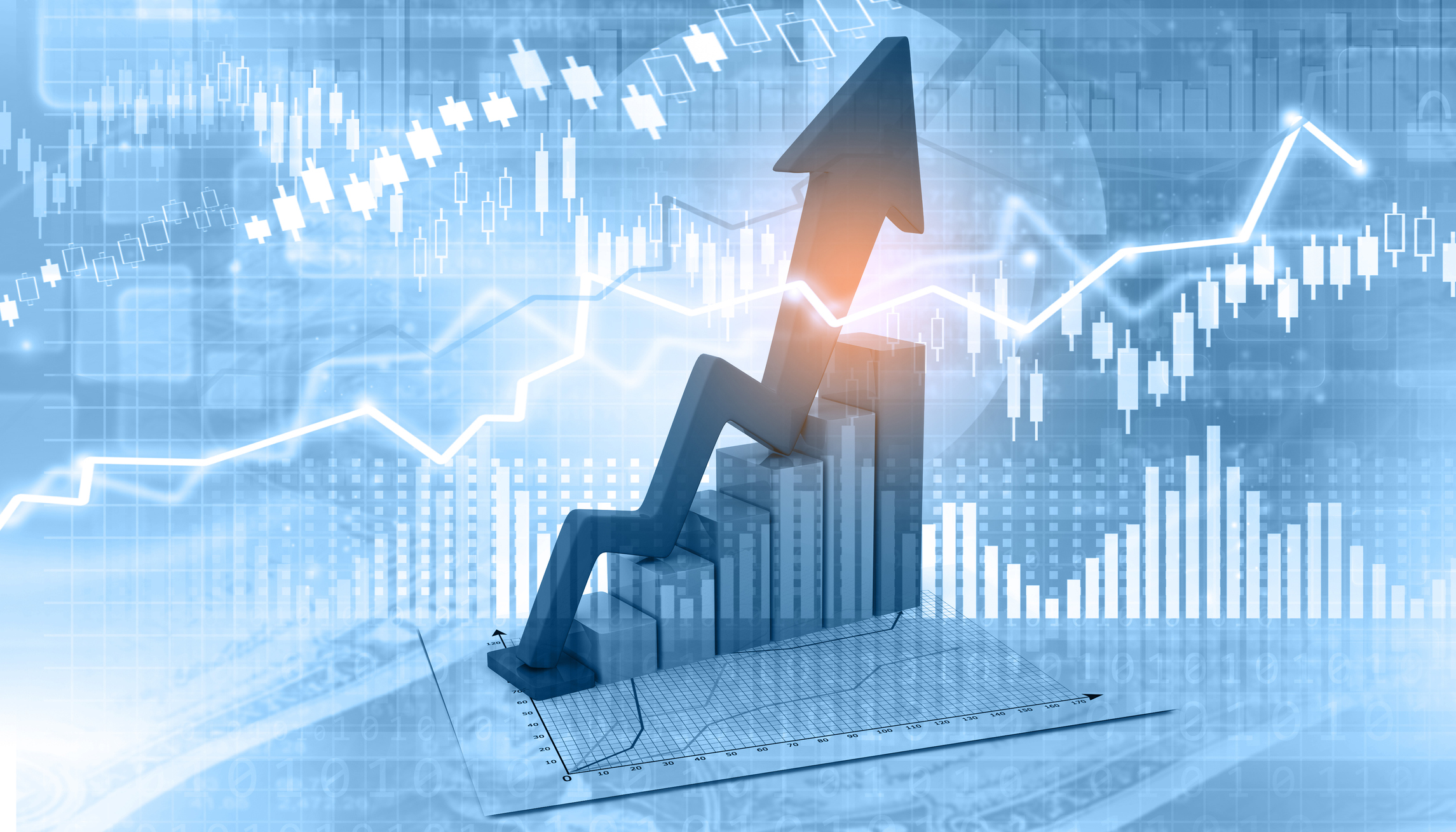 Stock charts with upward arrow