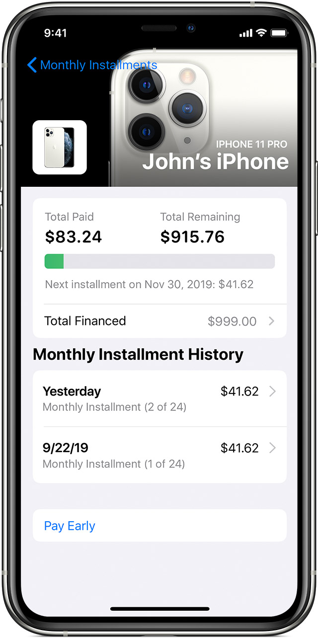 Managing installment plan in Wallet app
