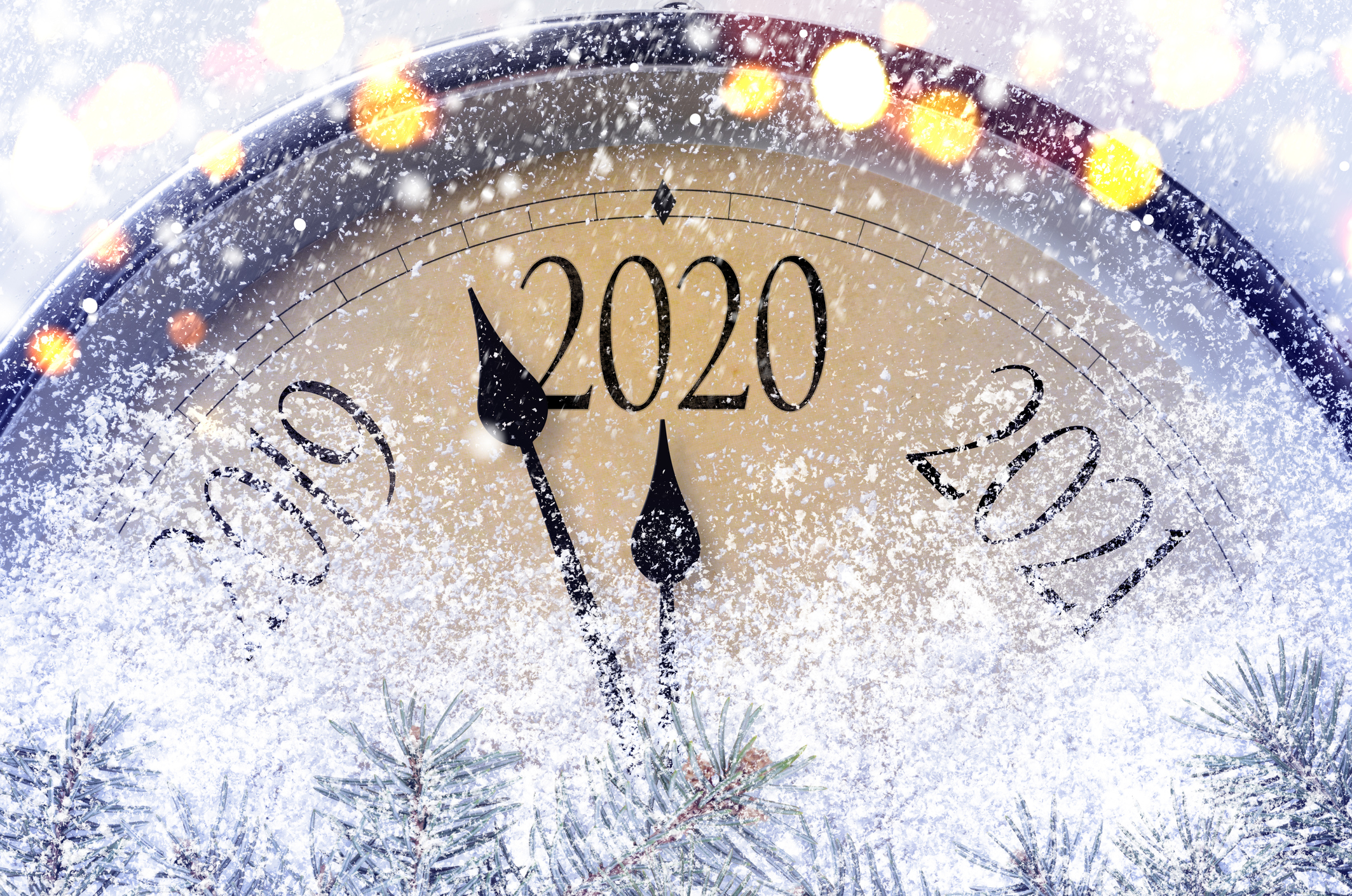 Retro style clock counting last moments before Christmass or New Year 2020.
