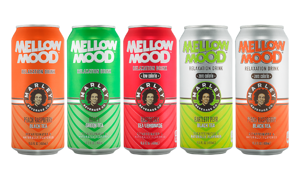 Cans of New Age Beverages' Mellow Mood functional beverages in cans.