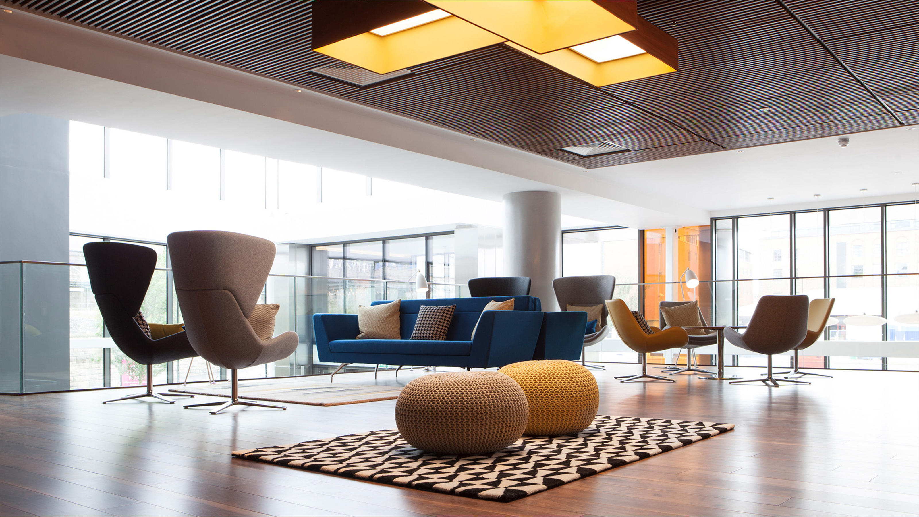 An office lounge with modern furniture