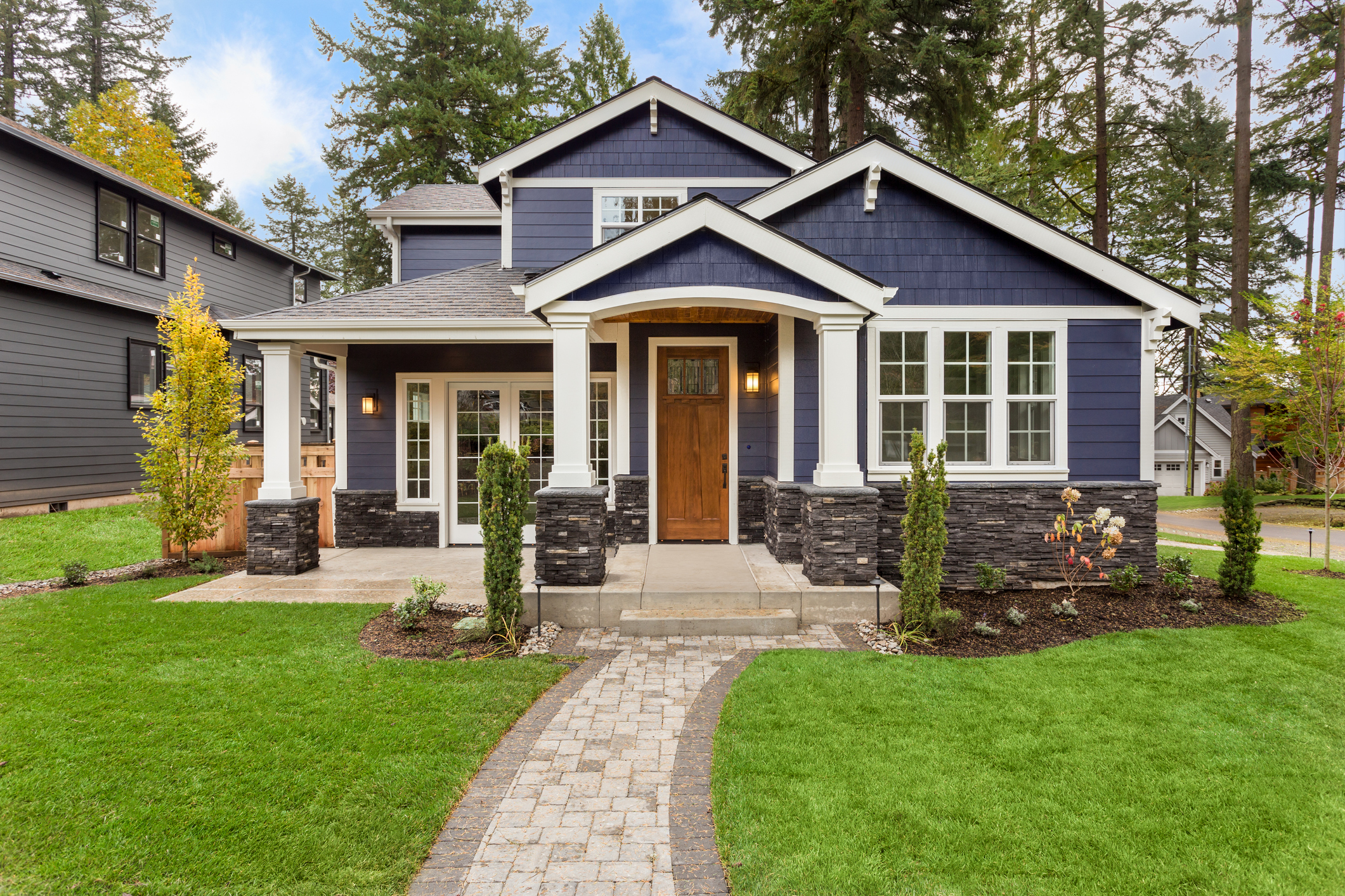 Grey house with white trim