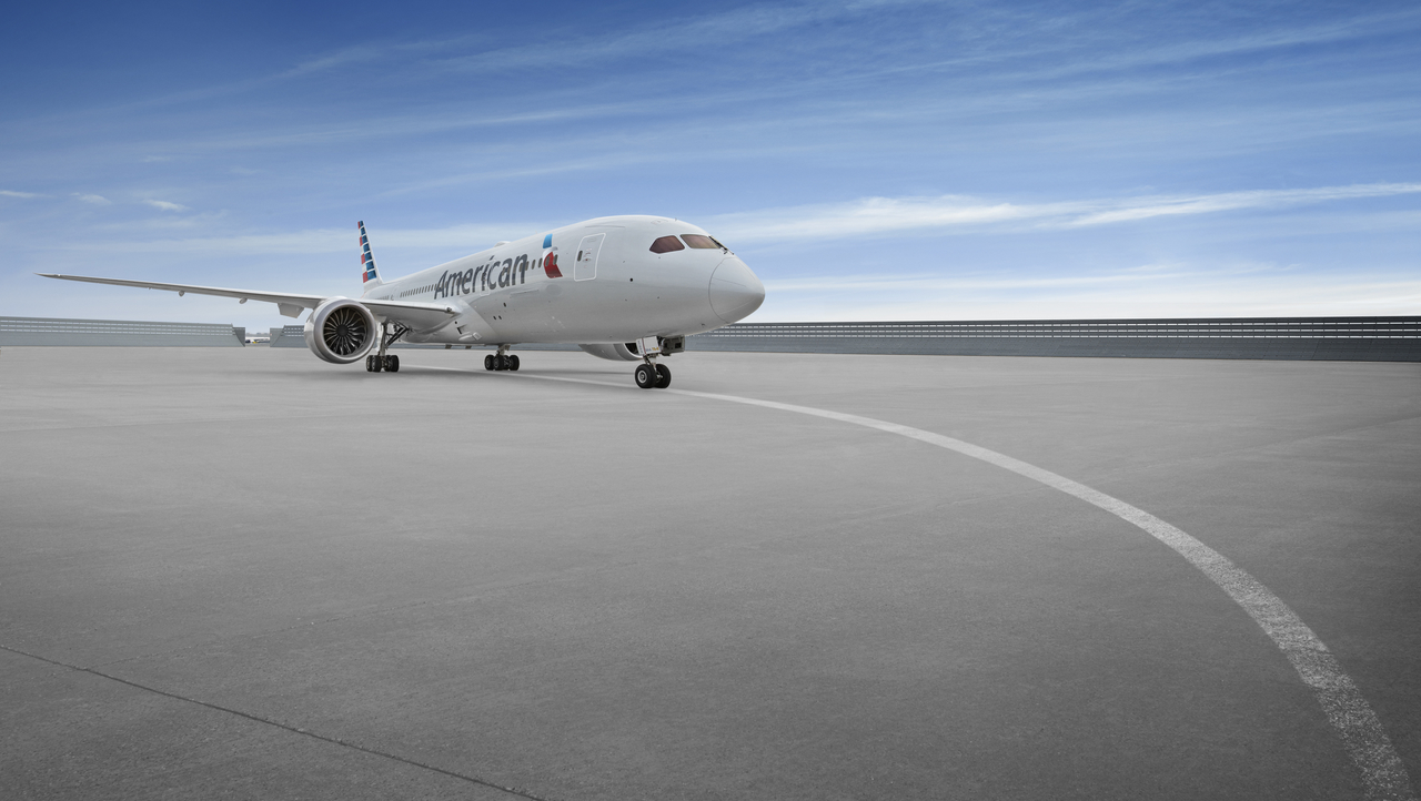 An American 787 on the ground.