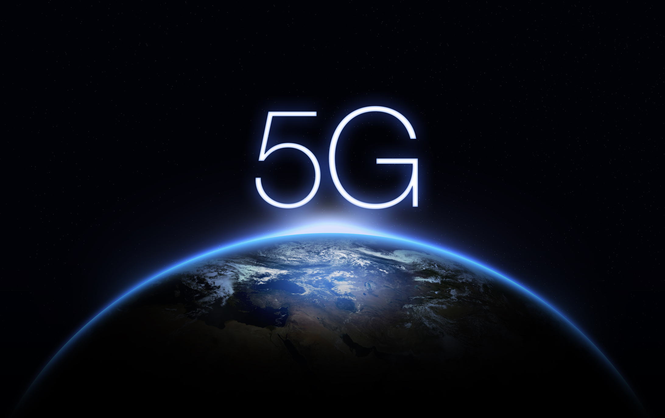 A view of the Earth from space and text that says 5G.