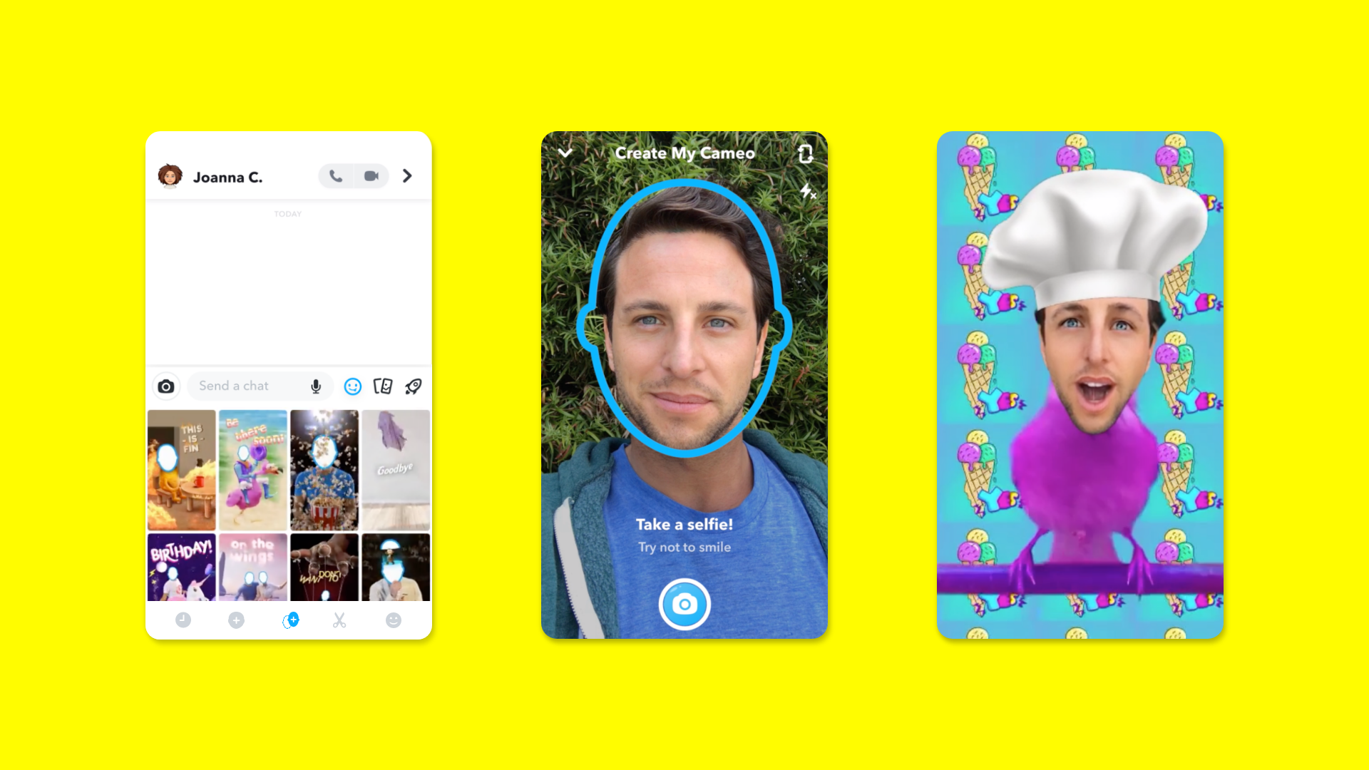 A screenshot of Cameos feature in the Snapchat app.
