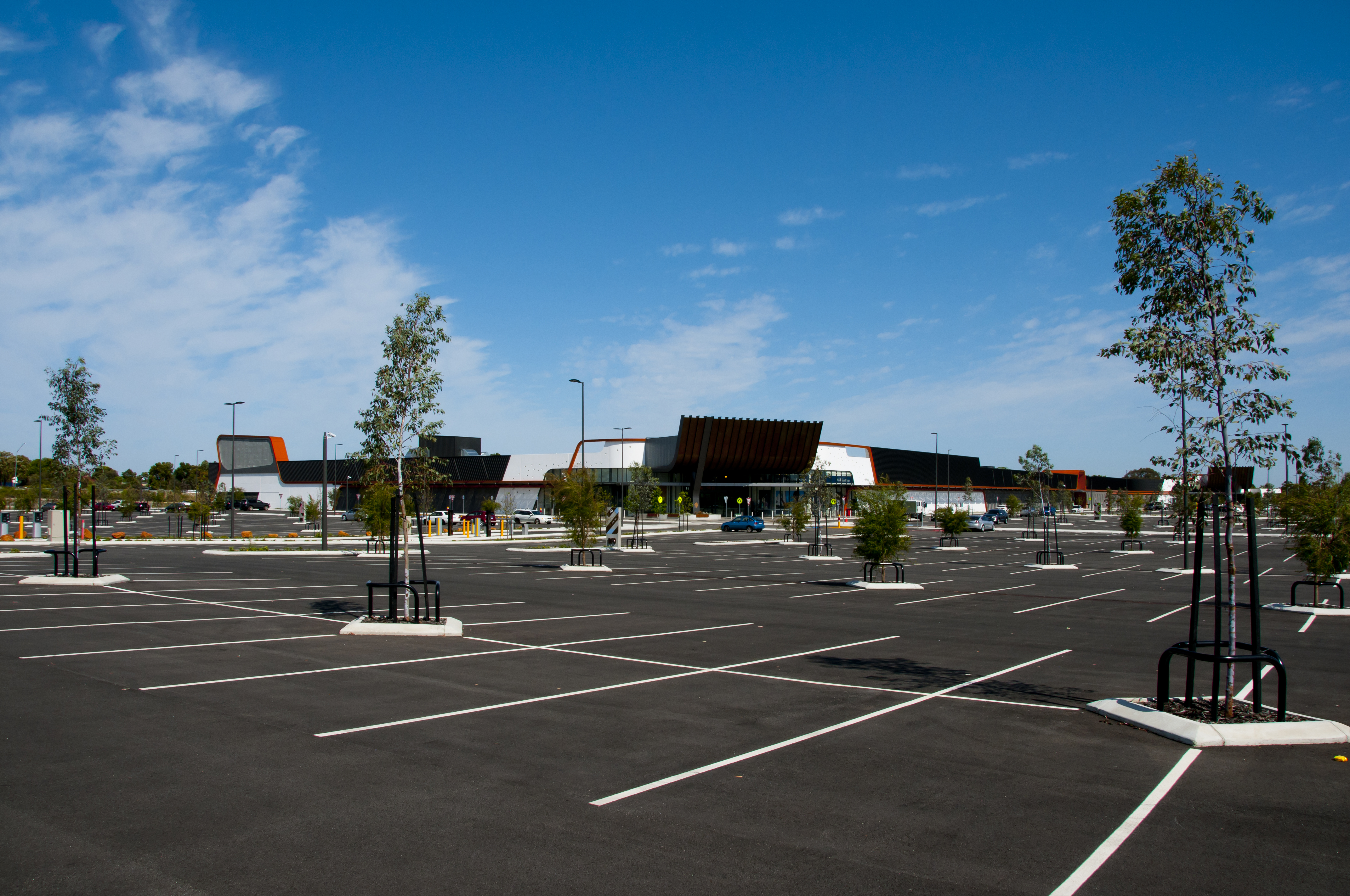 a photo of an empty shopping mall parking lot