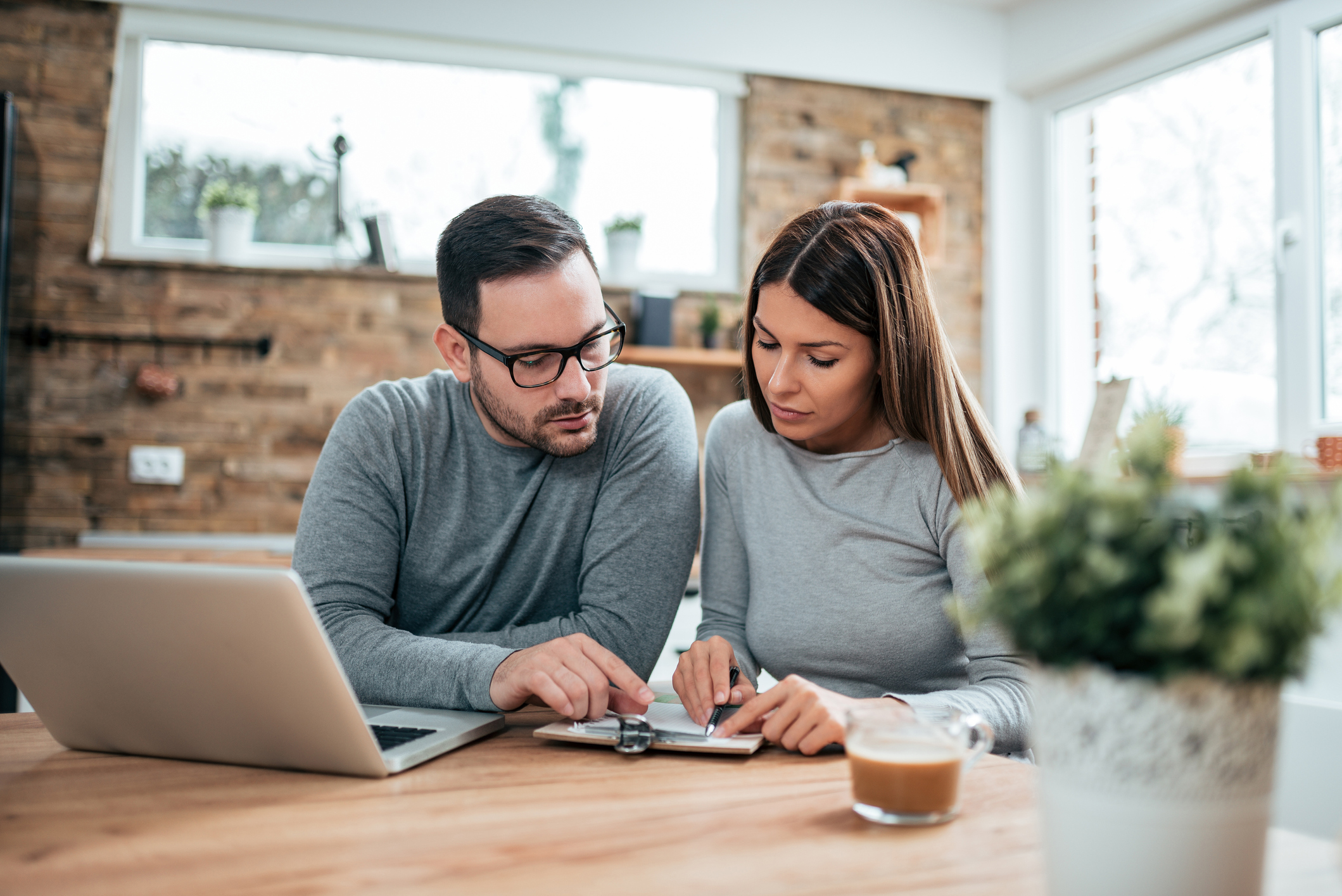 Couple reviewing their budget