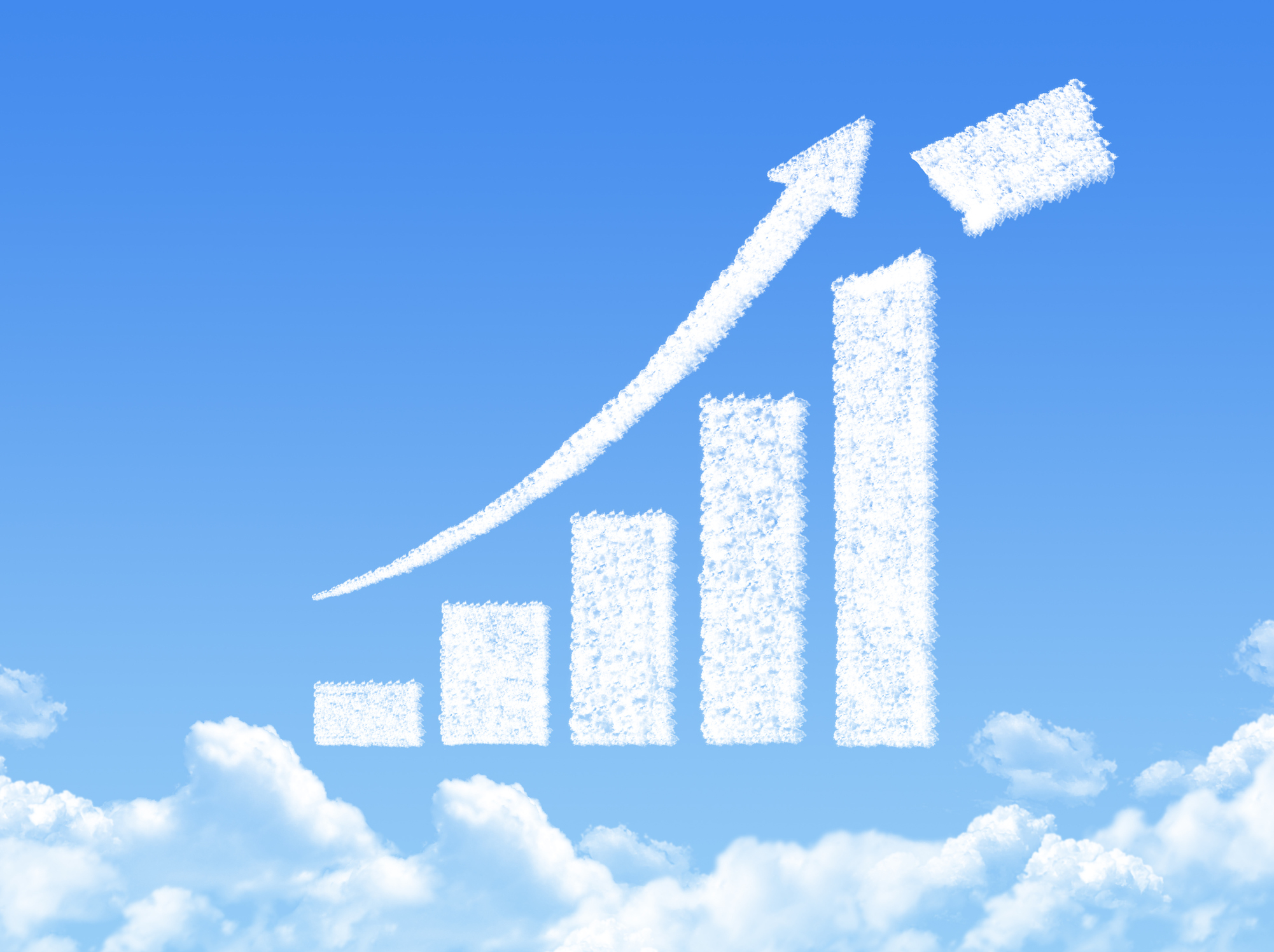 A bar graph made of increasingly larger white clouds