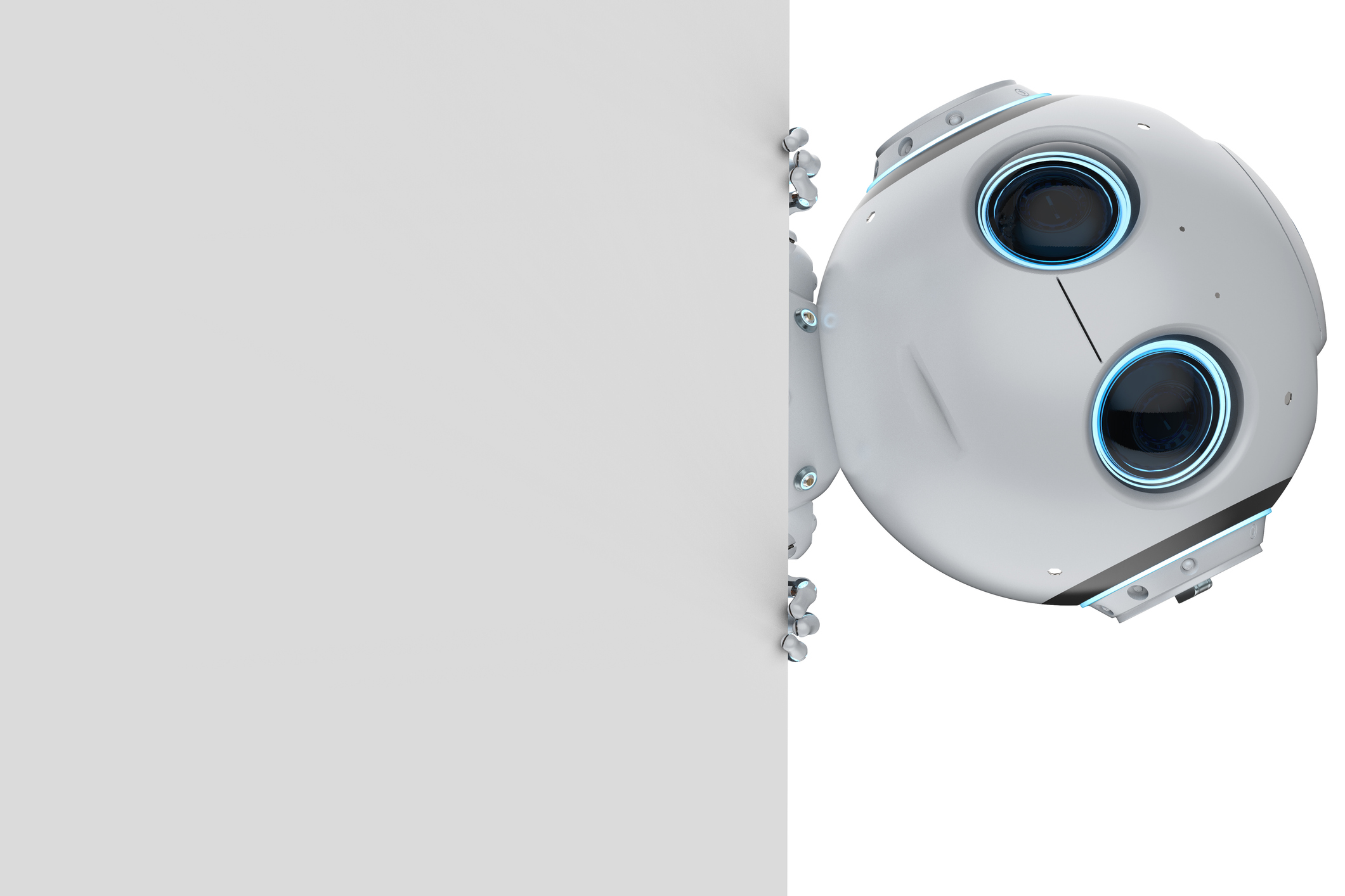 A cute robot peeks around the corner.