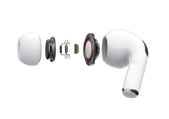 An exploded view of the AirPod Pro.