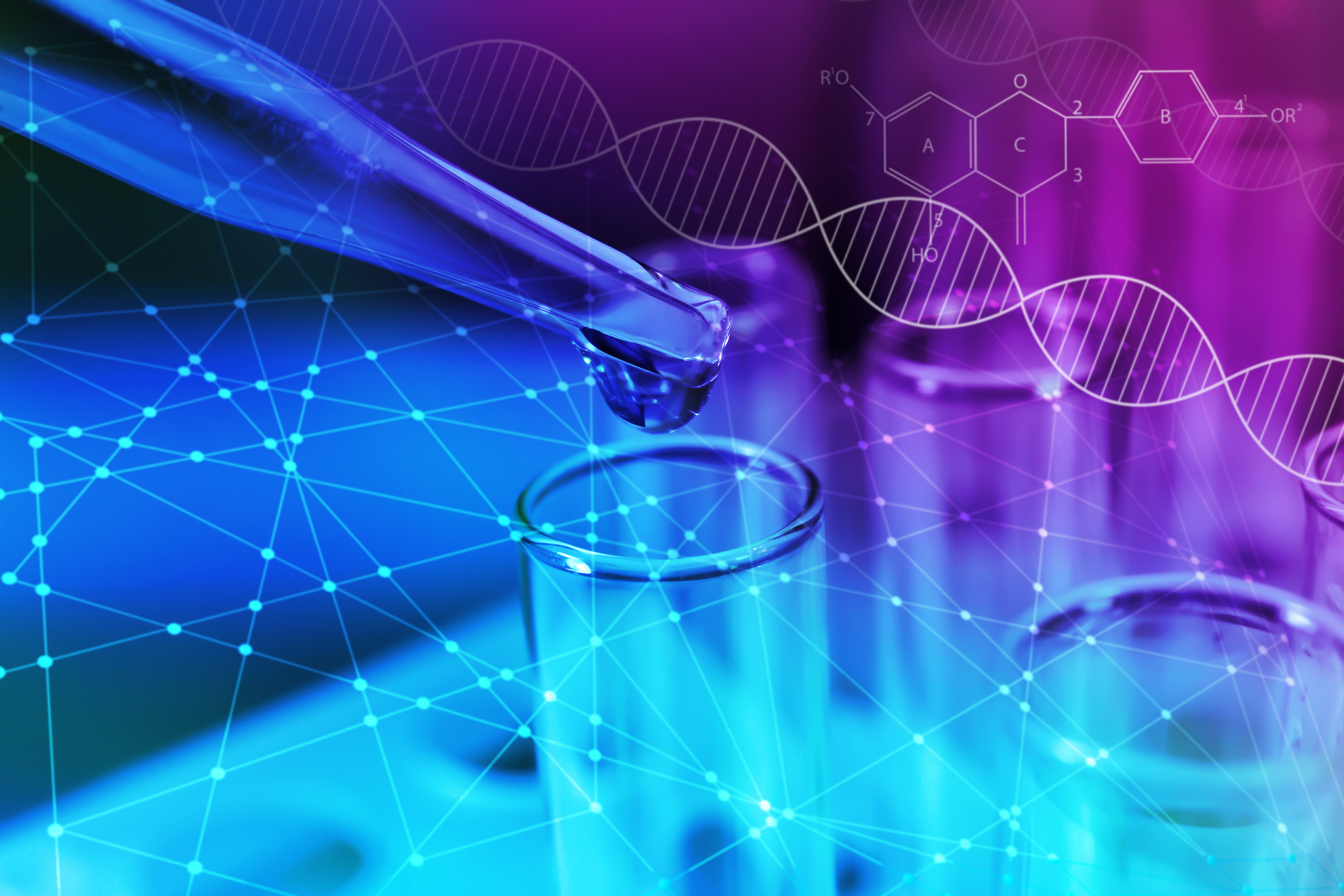 Abstract picture of a pipette dripping liquid into a test tube.