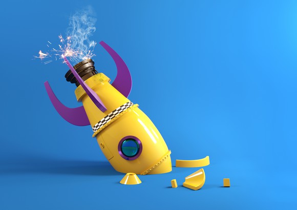 A toy rocket that's crashed.