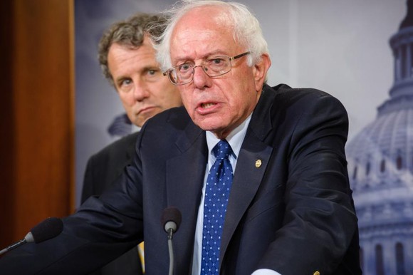 Senator Bernie Sanders speaking with reporters. 