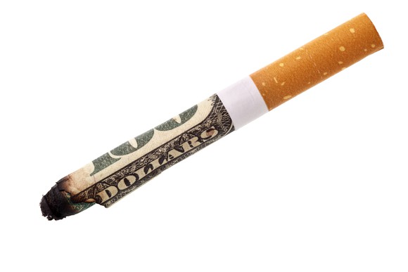 Cigarette with 100 dollar bill wrapped around it.