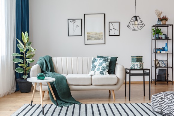 Living room decor on display.