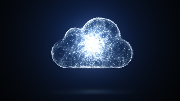 A digital cloud on a black background.