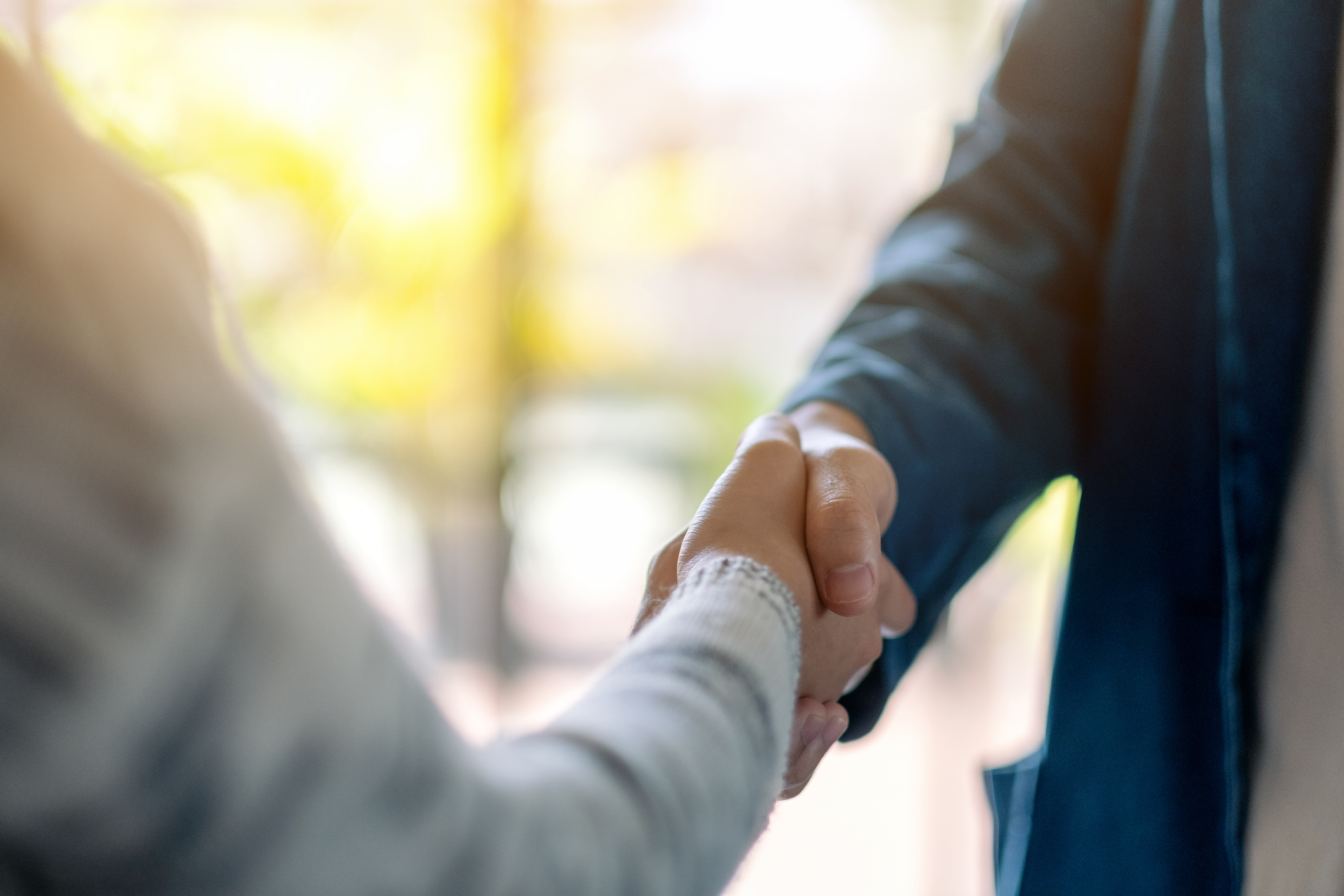 Two business people shaking hands.