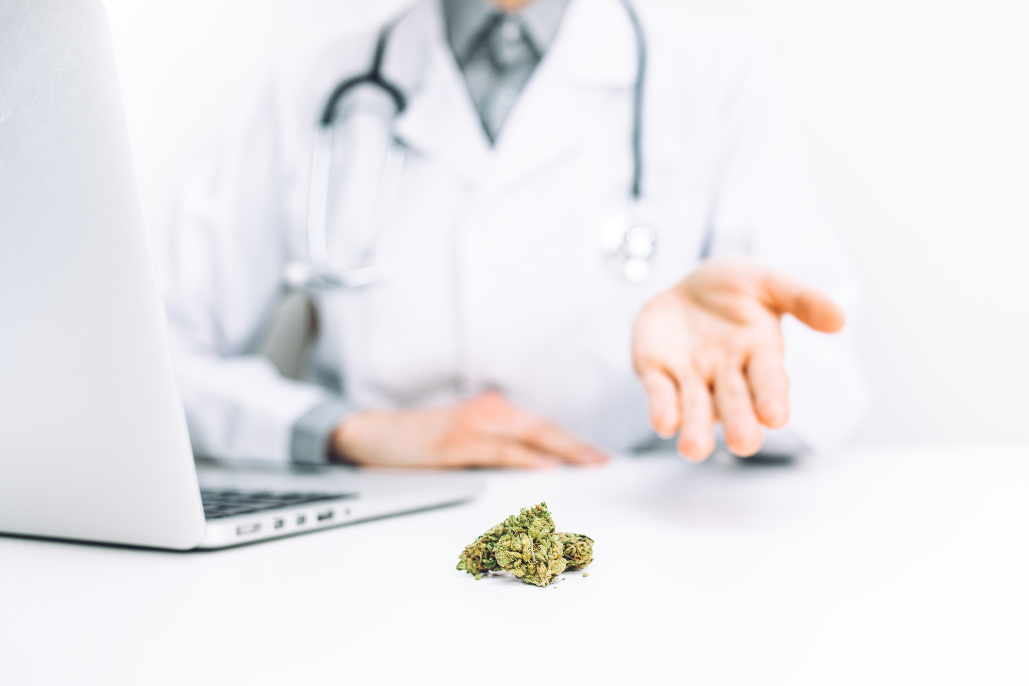 Cannabis on desk at doctor's office.
