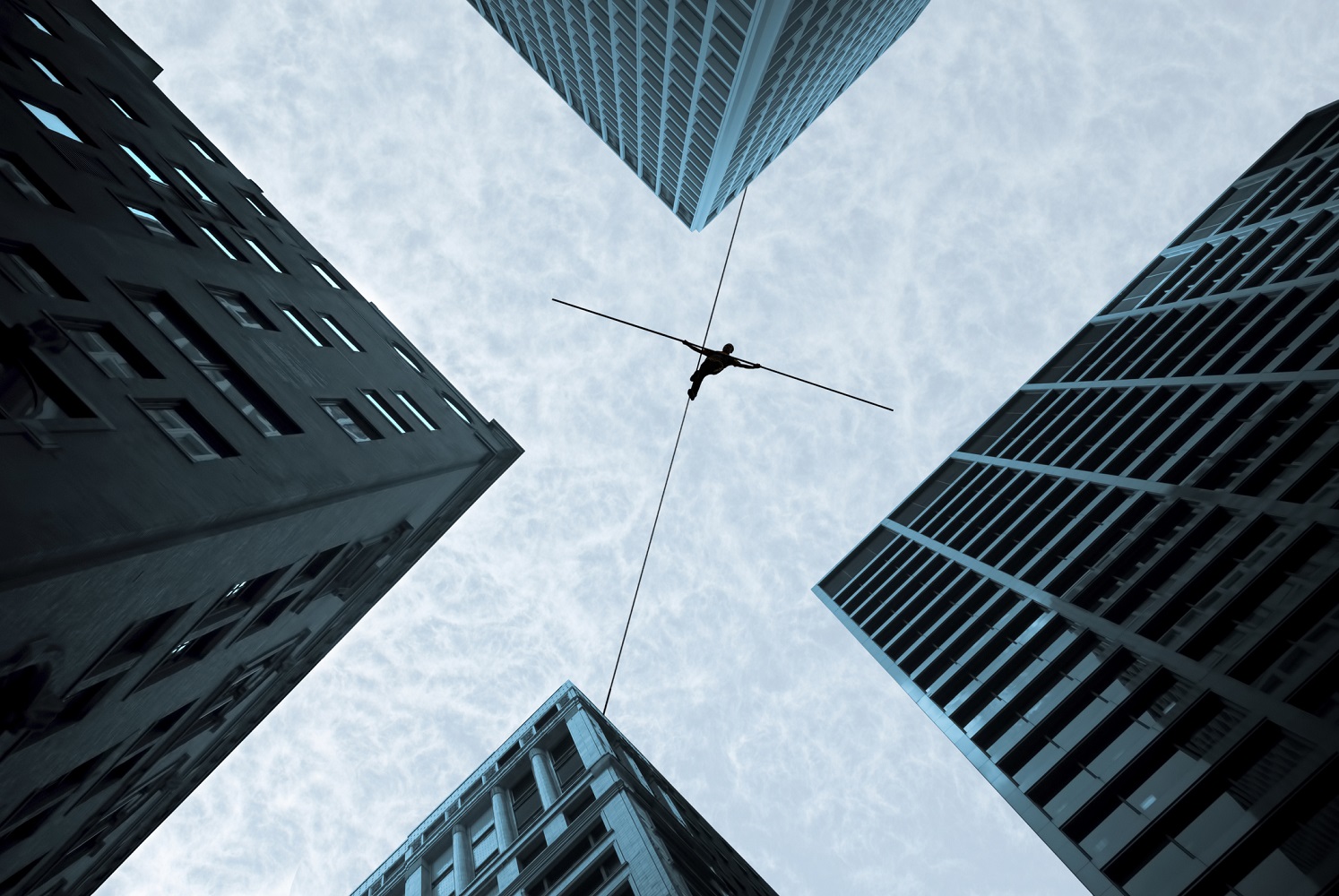Tightrope walker as seen from below.