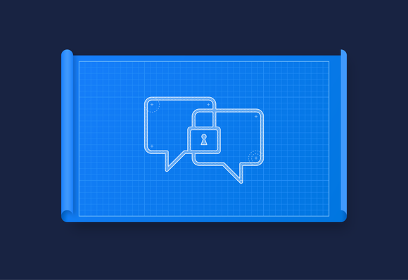 Two chat bubbles overlapping to create a lock icon