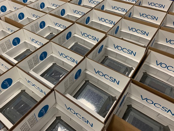 Ventec VOCSN hospital ventilators, packed for shipping.