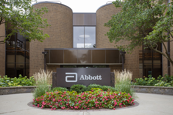 Abbott Labs sign in front of one of the company's office buildings